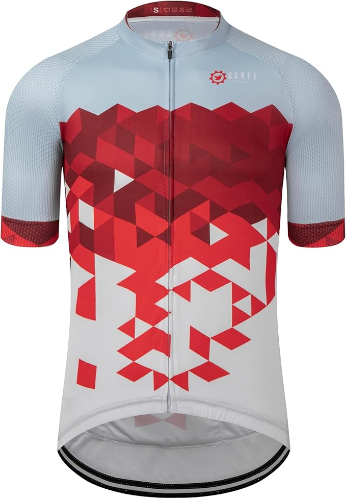 GCRFL Men's Cycling Jersey Short Sleeve Biking Shirt with 3 Rear Pockets + Zipper Pocket Breathable Quick Dry Bicycle Jersey