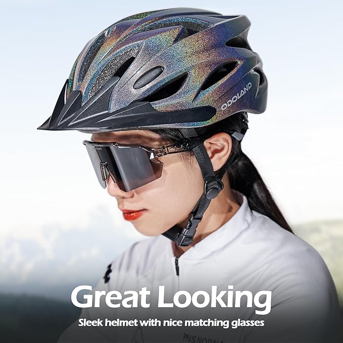 Odoland Adult Bike Helmet and Cycling Sunglasses Set for Men & Women, Safety Certified Bicycle Helmet with UV Protection Glasses for Mountain, Skating, Road, City Commuting & Outdoor Riding