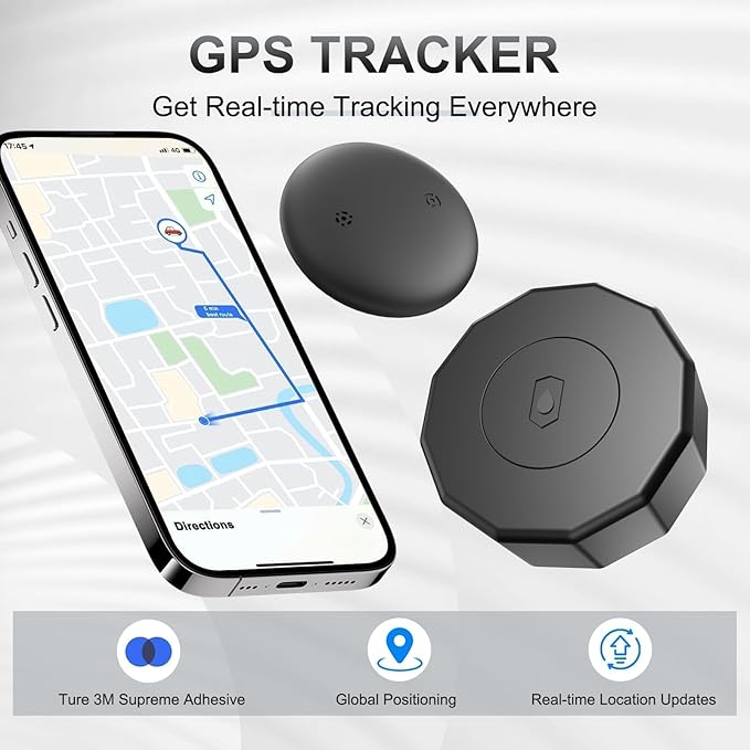 GPS Tracker for Vehicles, GPS Vehicle Tracker No Monthly Fee, Hidden Car Tracking Device with Apple Find My (iOS Only), Mini Real-Time Location Tracker with Ultra Adhesive Sticker for Cars, Bikes