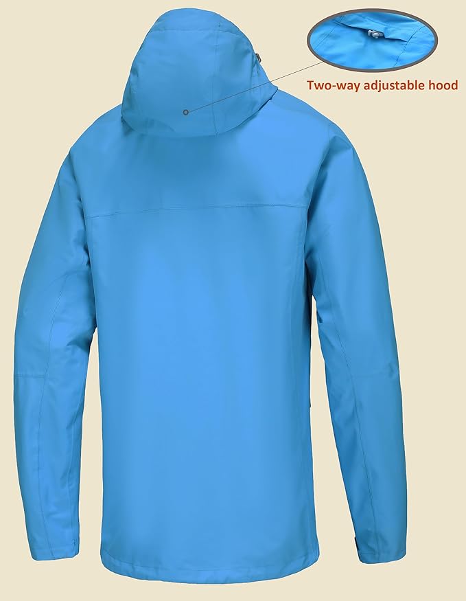 Mens Lightweight Hooded Waterproof Rain Jacket Breathable Raincoat Shell for Outdoor Mountain Hiking
