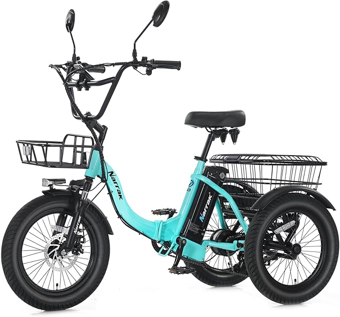 Electric Tricycle for Adults,Fat Tire Folding Electric Trike,3 Wheels Electric Bicycle Bikes, Peak 700W Step-Thru Etrike with 468WH Removable Battery and Large Basket for Women Men
