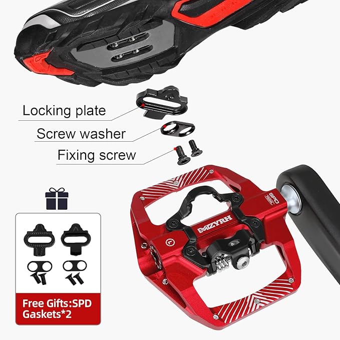 MZYRH Pedal,MTB Mountain Bike Pedals Compatible with Dual Function Sealed Clipless Aluminum 9/16" Bicycle Flat Platform with Cleats for Road, MTB
