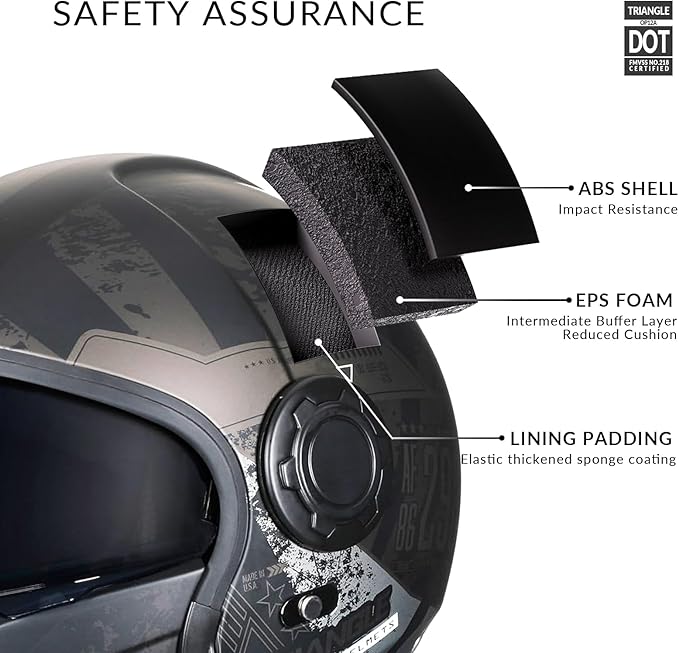 TRIANGLE Full Face Motorcycle Helmets,Off-Road Motocross Helmet for Men & Women,Dual Visor with Internal Tinted Sunshield,Open Face 3/4 Adult Racing Helmet DOT Approved(XXL)