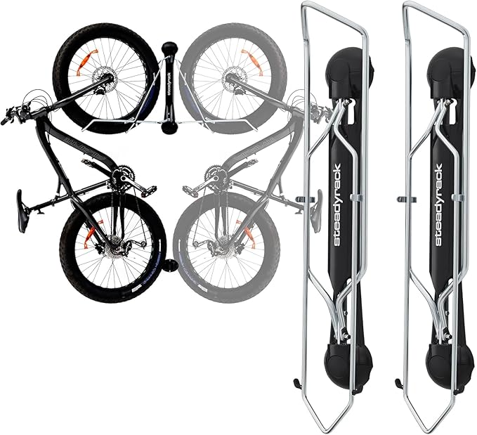Steadyrack Bike Rack for Fat Bikes - The Original Wall Mounted Vertical Bike Storage - Fits Fat Tires - Space Saving Pivot Design - Heavy-Duty Steel Rack for Indoor Garage, Apartment or Home Use