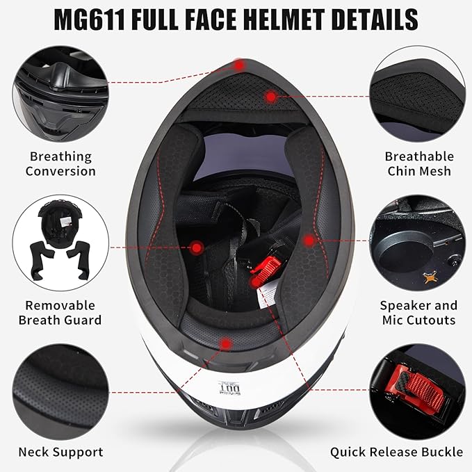 Full Face Motorcycle Helmet,Helmets for Adults Motorcycle, MG611 Motorbike Racing Street Bike Helmets with Black Visor for Men Women,DOT Approved (Matte Black-Colorful+ Mask, S)