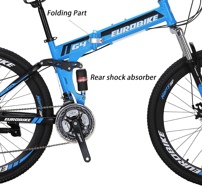 EUROBIKE Folding Bike,26 Inch Full Suspension Folding Mountain Bike,Dual Disc Brake 21 Speed Bicycle for Adults Men or Women Bikes