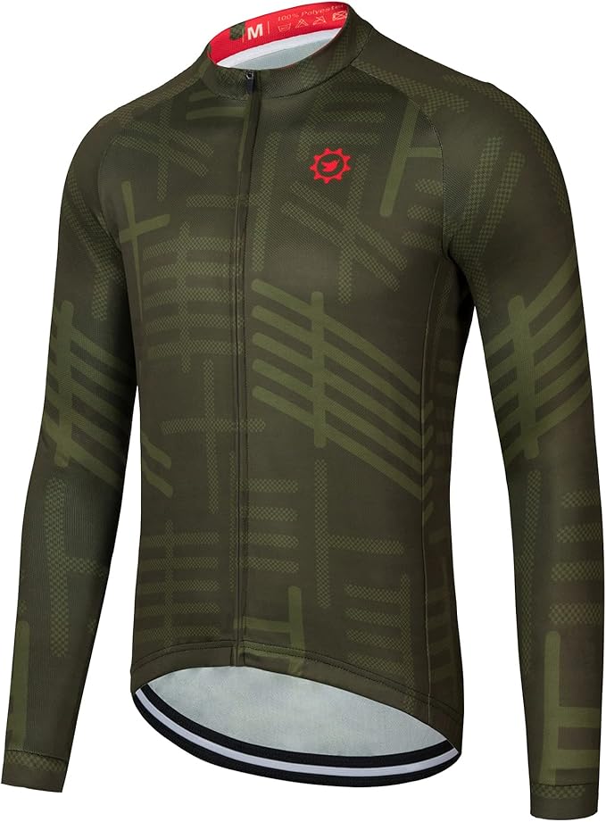 GCRFL Men's Cycling Jersey Long Sleeve Biking Shirt with 3+1 Zipper Pocket Breathable Quick Dry Bicycle Jersey