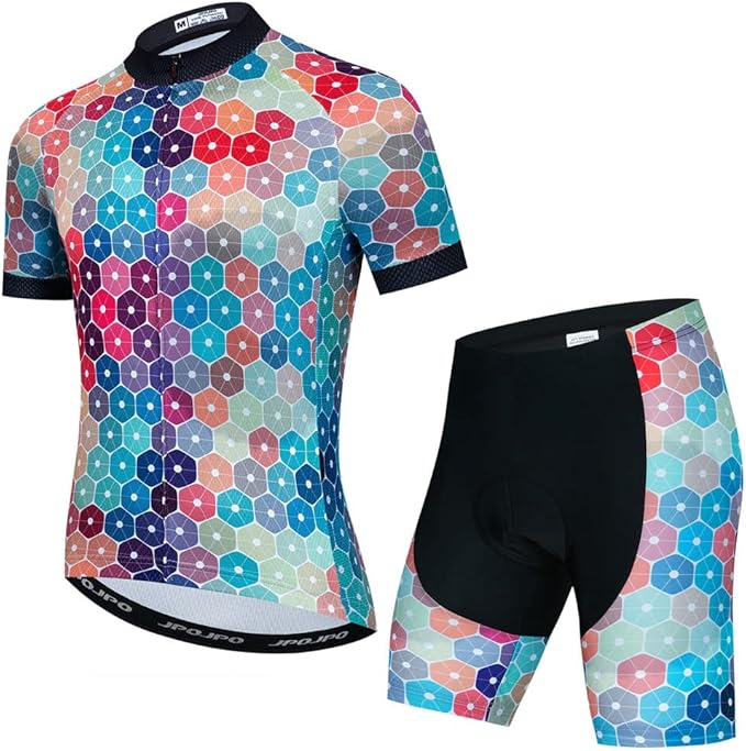 Men Cycling Jersey Set Cycle Short Sleeve Shirt and 3D Cushion Shorts Padded Suit Biking Top