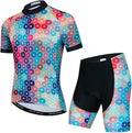Men Cycling Jersey Set Cycle Short Sleeve Shirt and 3D Cushion Shorts Padded Suit Biking Top