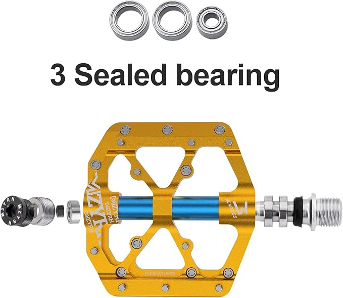 MZYRH Road/Mountain Bike Pedals,Lightweight 3 Bearings Bicycle Pedals,9/16” Aluminum Alloy Flat Pedals for Road Mountain BMX MTB Bike
