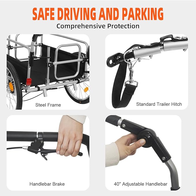 3-in-1 Heavy-Duty Bike Cargo Trailer, Bicycle Trailer– E-Bike Compatible Steel Frame, 110lb Capacity, Convertible Stroller & Pull Cart w/Suspension, 20" Wheels & Accessories