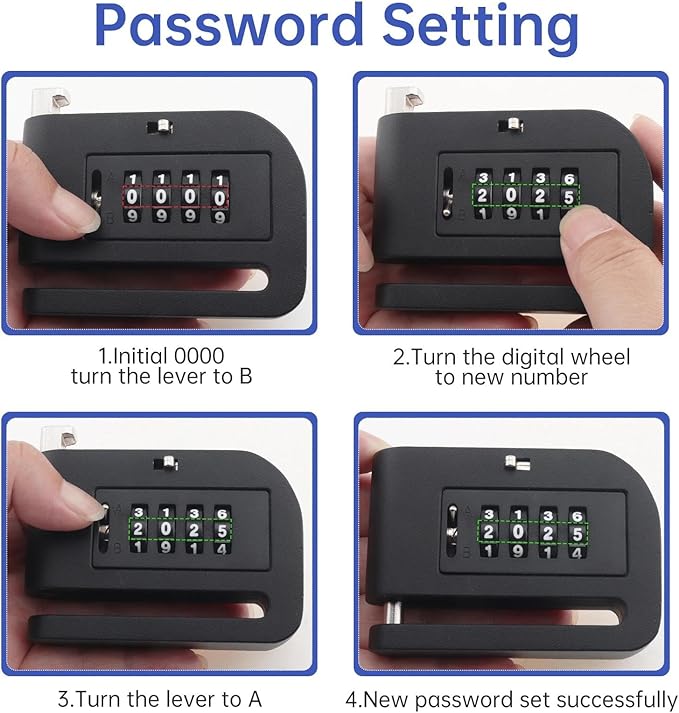 Windance Portable Aluminum Alloy Passcode Rotor Lock 4 Digit Coded Security Anti Theft Disc Brake Lock for Motorcycle Scooter Dirt Pit Bike E-Bike Bicycle