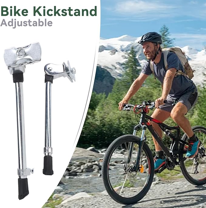 Bike Kickstand, Adjustable Aluminum Alloy Center Mount Bicycle Kickstands for 24‑27 Inch Road Mountain Bikes