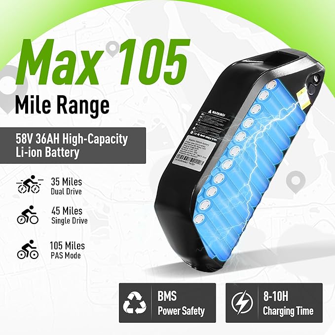Peak 8000W Max Output Dual Motor Ebike Fast 47MPH 58V 36AH Battery Electric Bike for Adults 105 Miles Long Range 24 Inch Fat Tire Commuter Electric Bicycle for Men Women