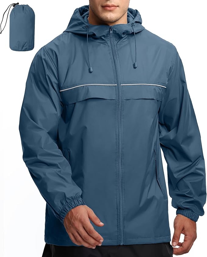 GEEK LIGHTING Rain Jacket Men Lightweight Waterproof Jackets Packable Windbreaker Hooded Raincoat for Golf Cycling Outdoor