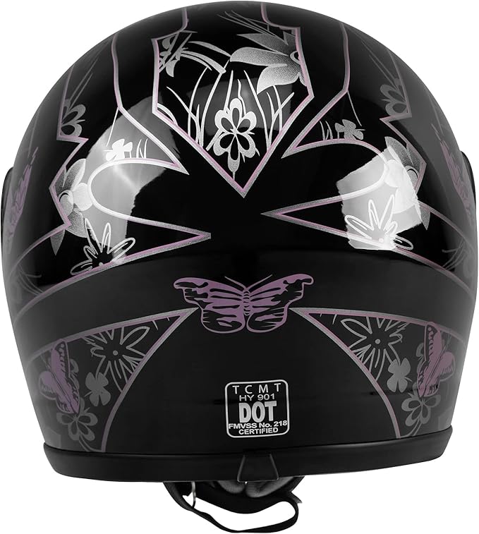 TCT-MOTORPARTS DOT Adult Helmet Pink & Black Butterfly Full Face Street Sport Motocross Helmet (X-Large)