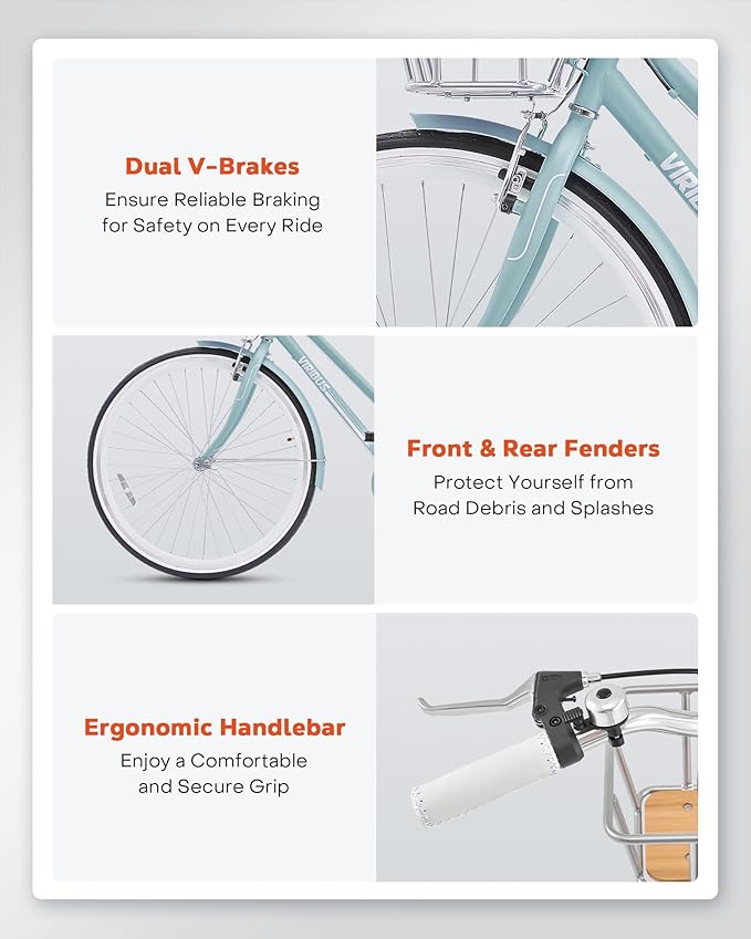 VIRIBUS Womens Hybrid Bike, 7 Speed Road Bike 28 inch for Women, 700C Adult Bicycle with Basket and Rack for Tall Ladies, Step Through City Retro Commuter Bicycle