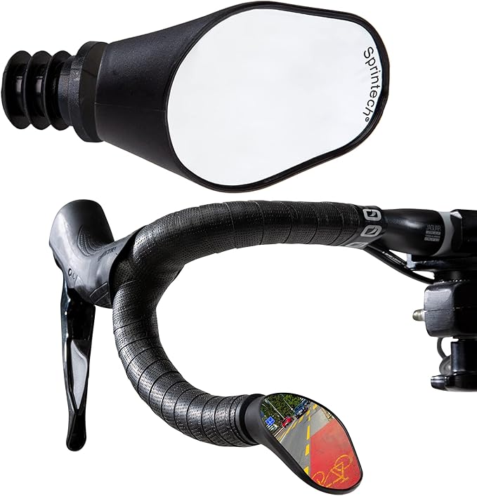 Sprintech Swiss-Made Convex Chrome-Plated Bike Mirror for Drop Bars – Hand-Finished, Adjustable, Reflective Surface, Durable ABS Housing (Black, Extra Large)