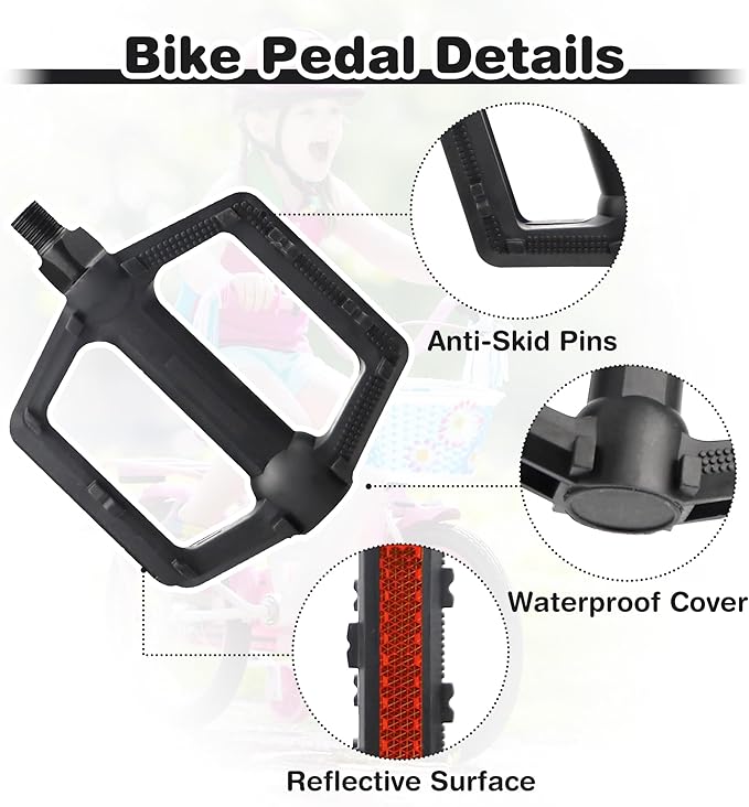 ZUKKA Bike Pedals 1/2-Inch Bike Pedals Non-Slip Kids Bike Peals with Reflective Strips on Sides Multiple Color for Mountain Bike Kid Bike Freestyle BMX Bike