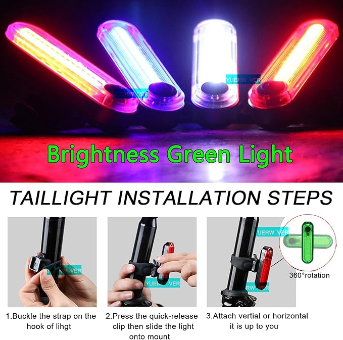 2 Pack USB Rechargeable LED Bike Tail Light Bicycle Rear Cycling Night Essential Reflector Seat Back Safety Lamp Waterproof Bright Warning Flash MTB Light for Men Women Kids