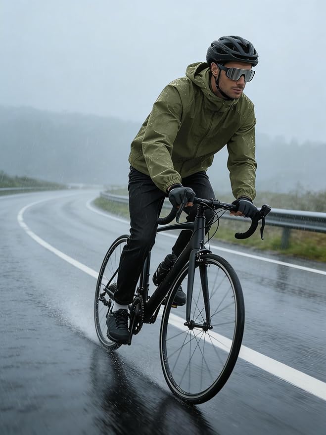 Men's Rain Jacket Windbreaker Waterproof Jacket Raincoat Cycling Running Hiking Gear Hood Lightweight Packable