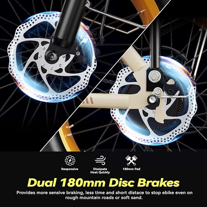 Foldable Electric Bike for Adults, 30+MPH, 48V 20Ah Removable Battery up to 80Miles, 20" Fat Tire Peak 1000W Motor Dirt Ebike Adult Electric Bicycle for City Commute Beach Mountain E Bike Yellow