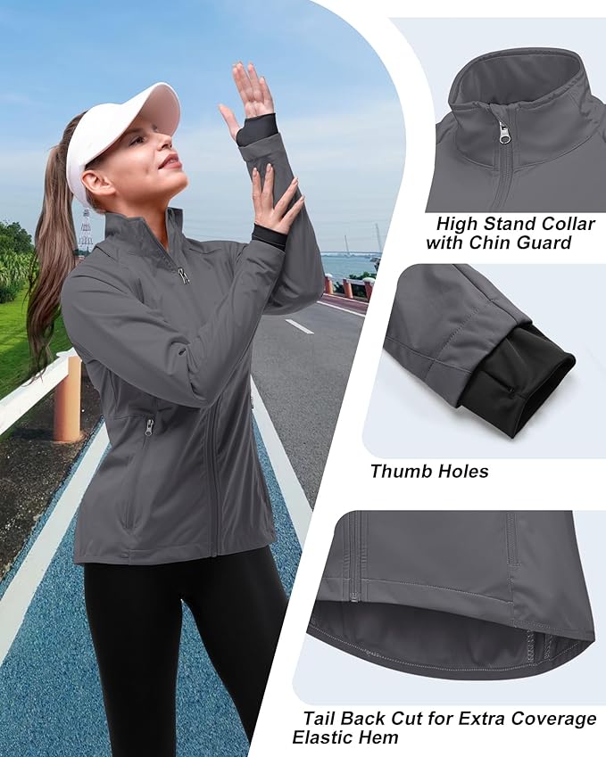 33,000ft Women's Zip Up Lightweight Athletic Workout Yoga Cycling Track Running Jacket Waterproof Windproof Reflective