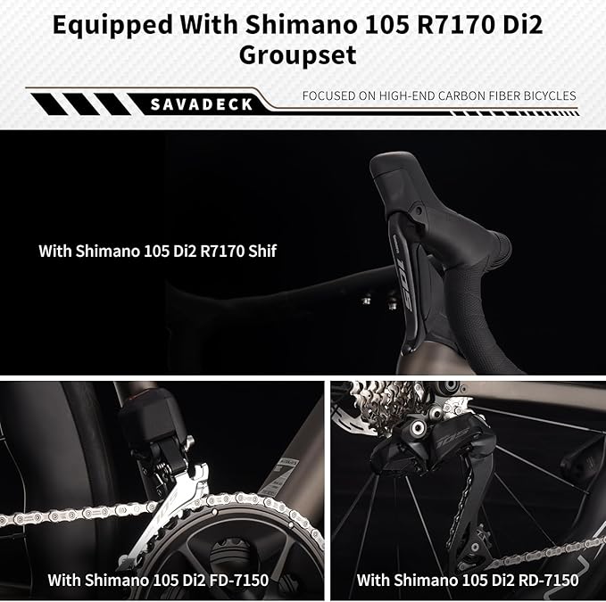 SAVADECK Carbon Road Bike, Lightweight 24-Speed Shifting Road Bicycle with Shimano 105 Di2 7170 Groupset, Carbon Frame with 700C Carbon Wheelset Disc Brake Race Bikes