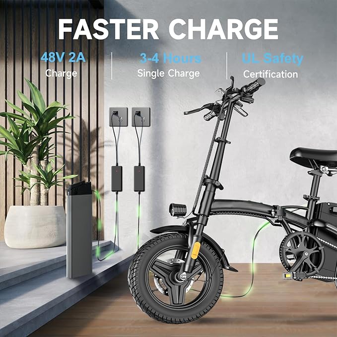 Electric Bike for Folding Adults, 14" Commuter 500W Ebike 35 Miles Range & 23MPH, UL2849 Certified Foldable E-Bicycle with Removable Battery, Dual Disc Brakes