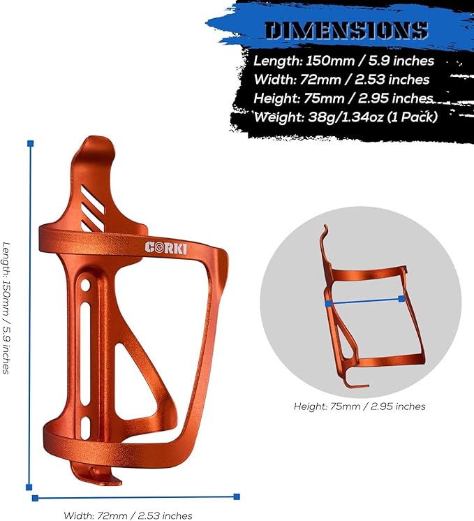 Corki Cycles Right Side Load Water Bottle Cage, Side Entry Bike Water Bottle Holder for Road & Mountain Bikes -1 Pack-Orange-Aluminum Alloy