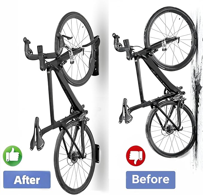 Wall Mount Bicycles Hanger,Bike Rack Garage Wall Mount,Indoor Bike Storage Space-Saving Vertical Bike Holder,Bike Storage System Vertical Bike Hooks(Front Wheel pad+Rear Wheel pad)