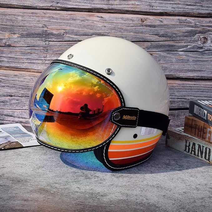 Universal Open Face 3/4 Helmet Visor Lens Bubble Motorcycle Windshield Capacete Lens Vintage Motorbike Helmet Goggles (Revo Red)