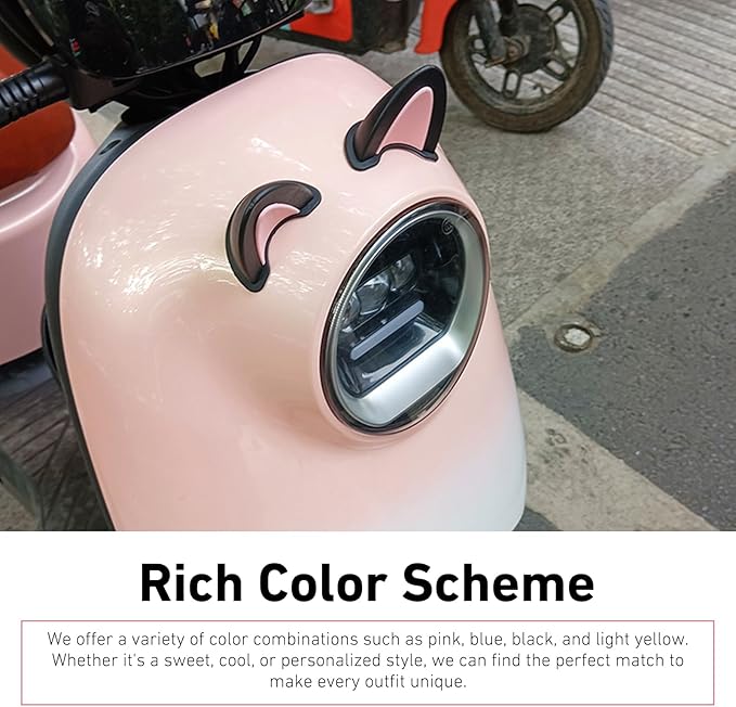 2 Pairs Cute Cat Ears Helmet Decorations, Removable Kitty Ear Stickers, Self Adhesive Kitty Ear Attachments, Universal for Most Bike, Electric Scooter & Motorcycle Helmets (Black & Pink)