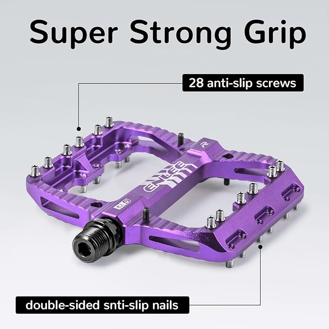 ENLEE Mountain Bike Pedals Flat, 3 Sealed Bearing Lightweight Aluminum Metal Bike Pedals 9/16", Waterproof MTB Pedals Flat with Removable Anti-Skid Nails for Adult Mountain Road BMX Bike