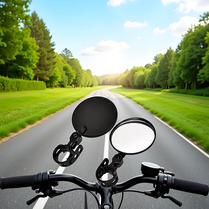 2Pcs Black Adjustable Rear View Mirror for Bikes, Safe Universal Rearview Mirror for Handlebars, Wide Angle Acrylic Convex Safety for Adult Bikes/Kids/Road/Mountain Bike