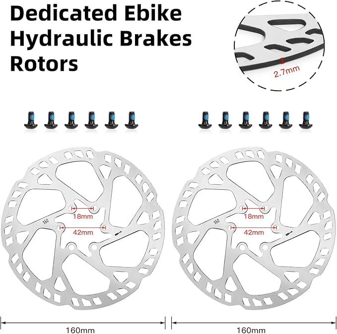 ZTZ eBike Hydraulic Brake Set with 160mm Rotors,2-Piston 2-PIN Power-Off Hydraulic Disc Brake for E-Bike,Left Front 950mm Right Rear 1880mm Electric Bike Hydraulic Brakes