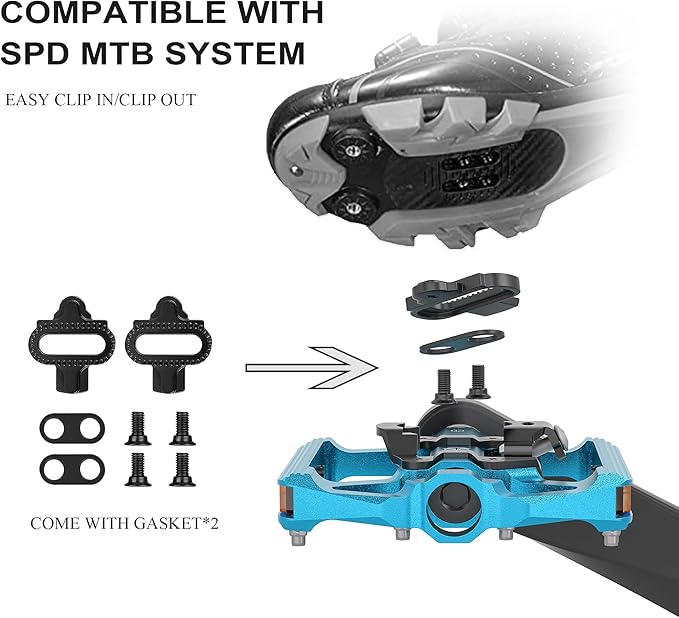 Mountain Bike Pedals with Reflector- Dual Function Plat & Clipless Pedals, Bicycle Pedal 9/16”Compatible with SPD - 3 Sealed Bearings Bicycle Platform Mountain Pedals