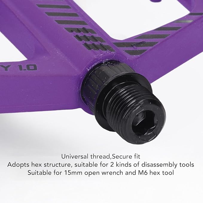 Cycle Pedal Nylon Fiber Enlarged Anti Slip Flat Platform Pedal for Road Mountain Cycle Lightweight Robust Durable Universal Fit 1 Pair (Purple)