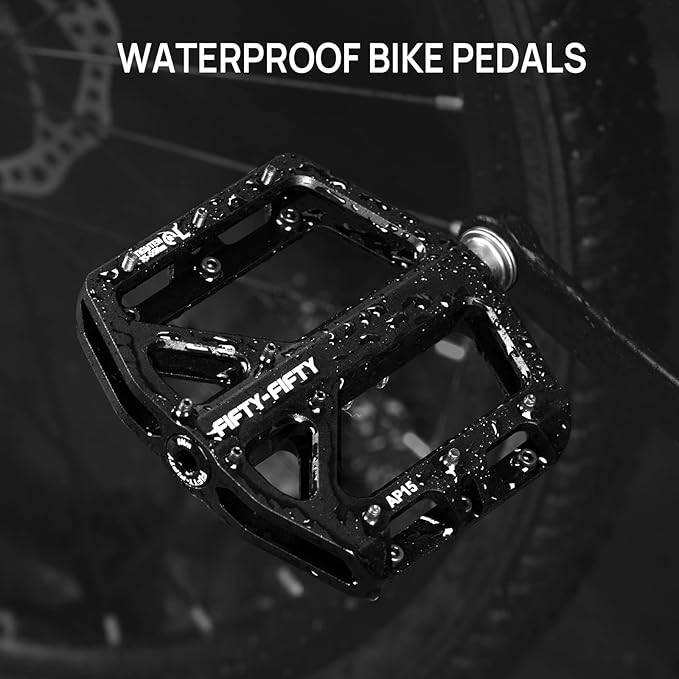 FIFTY-FIFTY Mountain Bike Pedals, Non-Slip and Aluminum Alloy Bicycle Flat Pedals, 9/16" Sealed Bearing, Lightweight and Wide Platform for All Mountain, Enduro, Downhill, E-Bike, MTB