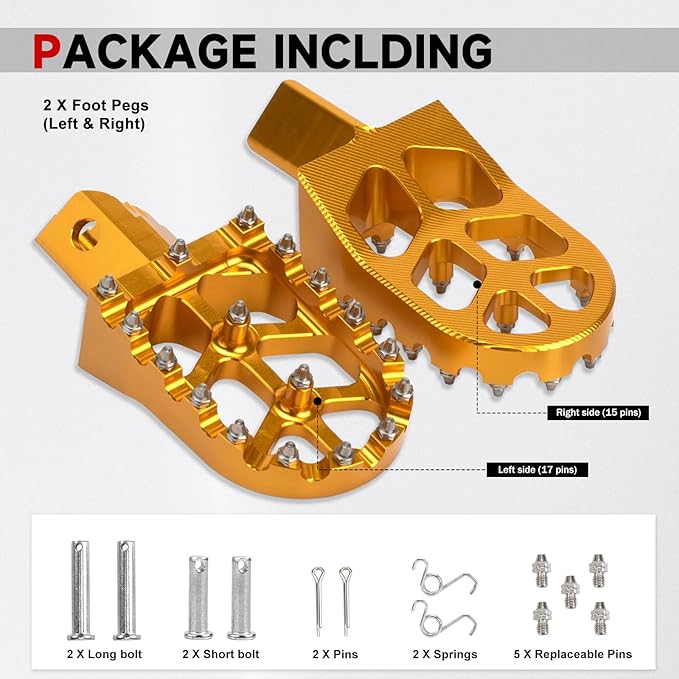 Mini Bike Foot Pegs CNC Anti-Slip Wide Footpegs for CRF50 CRF70 Coleman CT100U CT200U BT200X CC100X CRF XR50 70 110 125 SSR Apollo TaoTao Motorcycle Dirt Bike Pit Bike Pedals (Gold)