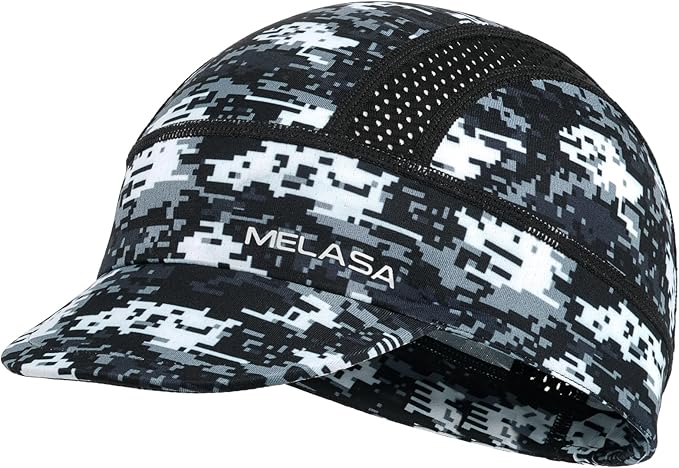 MELASA Cycling Cap, Cooling Skull Cap Helmet Liner with Sun Visor, Sun Protection Running Bike Cap for Men Women Under Helmet