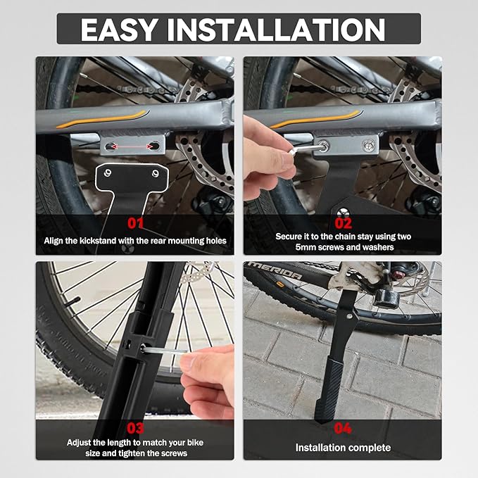 Bike Kickstand Heavy Duty Rear Mount Kick Stand for 40mm 20-26 Inch Aluminum Kickstand for Adult Kids Bike Mountain Bike Ebike Mini Bike Electric Dirt Bike MTB Carbon Fiber Style