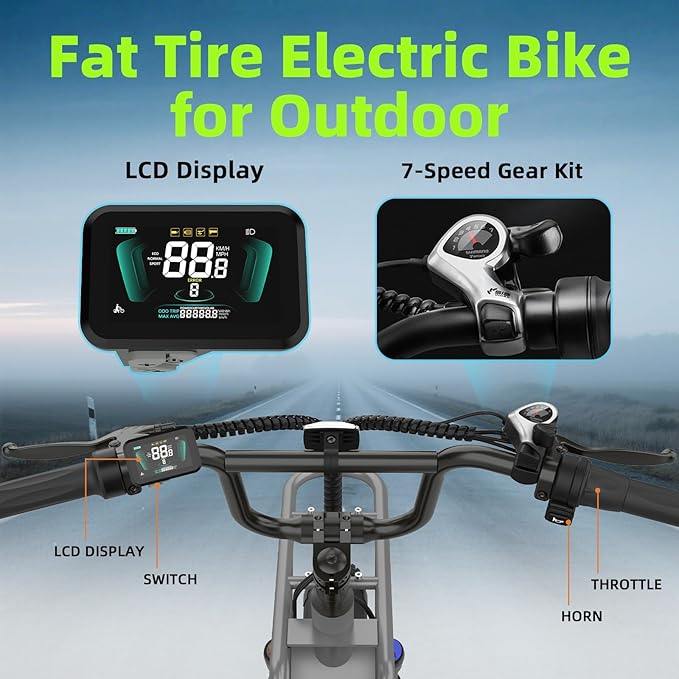 1800W Peak Electric Bikes for Adults 20" Fat Tire E Bike with 90 Miles Max Range 28 MPH Electric Bicycle Step-Thru Ebikes with 48V Removable Battery 7 Speed