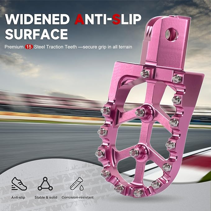 Mini Bike Foot Pegs CNC Anti-Slip Wide Footpegs for CRF50 CRF70 Coleman CT100U CT200U BT200X CC100X CRF XR50 70 110 125 SSR Apollo TaoTao Motorcycle Dirt Bike Pit Bike Pedals (Pink)