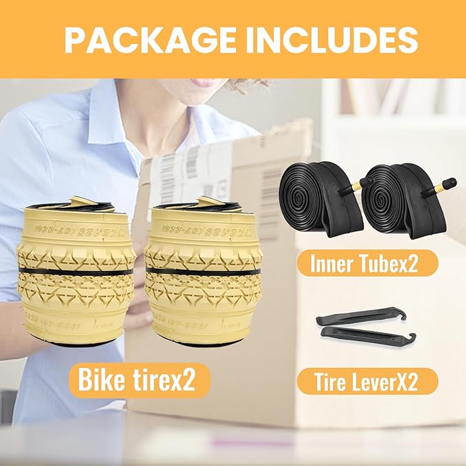 Hycline 26x2.125 Cruiser Bike Tires Set: 2-Pack 26-inch Premium Butyl Rubber High-Performance Folding Replacement Bicycle Tires for Beach Cruiser and Urban Commuting Bicycle