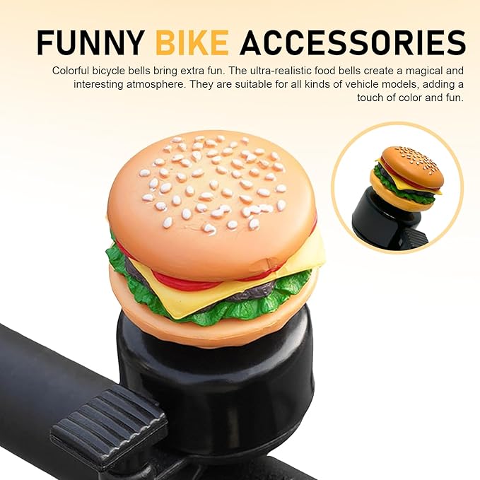 Bike Bell, Cute Hamburger Shaped Aluminum Alloy Bicycle Bell with Loud Crisp Clear Sound, Funny Decorative Cycling Accessory, Universal for Balance, Scooters, Bikes (Yellow)