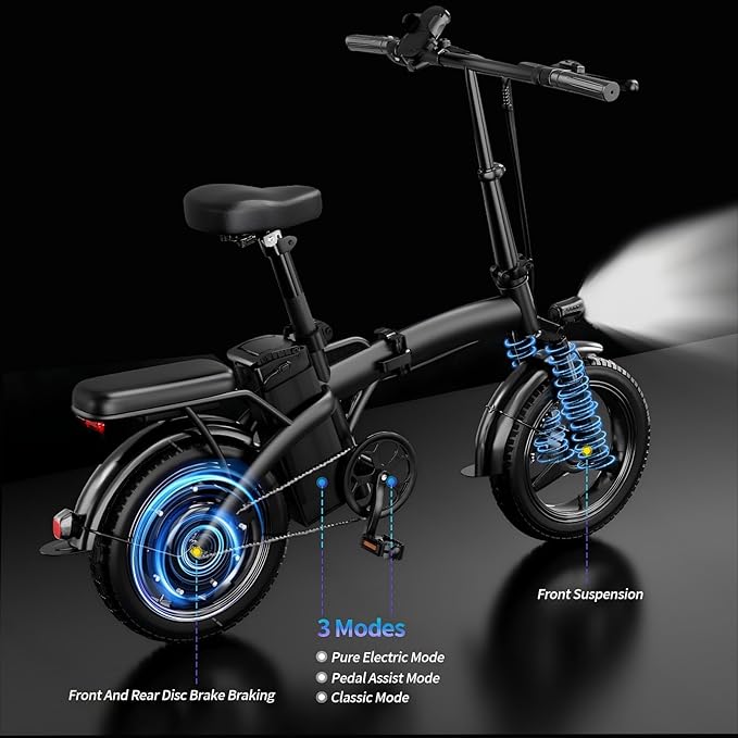 Electric Bike for Folding Adults, 14" Commuter 500W Ebike 35 Miles Range & 23MPH, UL2849 Certified Foldable E-Bicycle with Removable Battery, Dual Disc Brakes