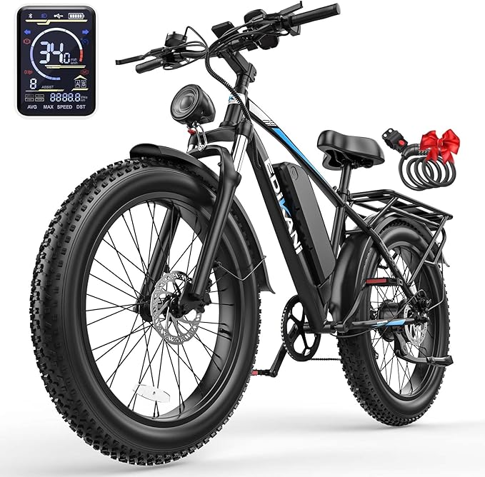 EDIKANI 26" Electric Bike for Adults, Peak 1500W 34MPH Fast E Bike for Men, 100 Miles Fat Tire Ebike for Adults Electric with 864WH/1104WH Removable Battery, UL E Bicycle with Brake Light