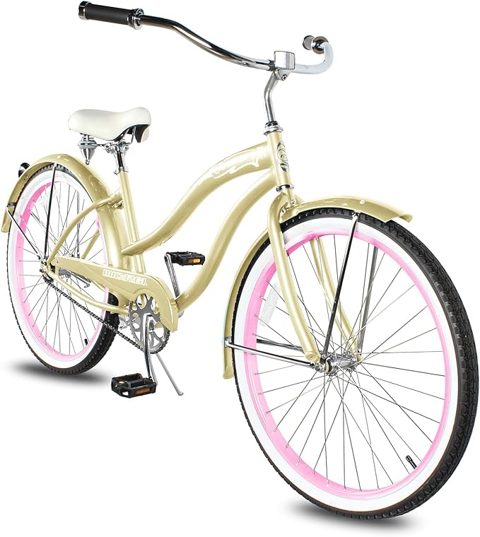 MICARGI 24/26 Inch Adult Cruiser Bicycle Hybrid Bike 1/7 Speeds Commuter Bike for Women, Men, Seniors,Step-Through or Step-Over Bike Steel Frame Multi Colors Style