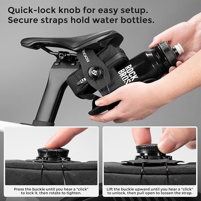 ROCKBROS Water-Resistant Bike Saddle Bag with Water Bottle Holder & Taillight Hanger – Large Capacity Rear Seat Pack for Road & Mountain Cycling